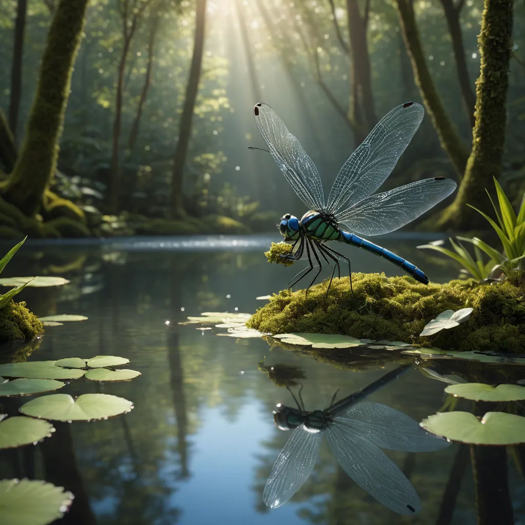a dragon flys over a pond in a forest with lily pads and water lillies in the foreground, photorealism, a detailed matte painting, David Martin, award-winning photograph
