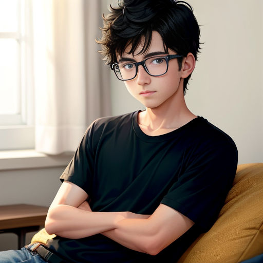 a man with glasses sitting on a chair in front of a window with his arms crossed and his arms crossed