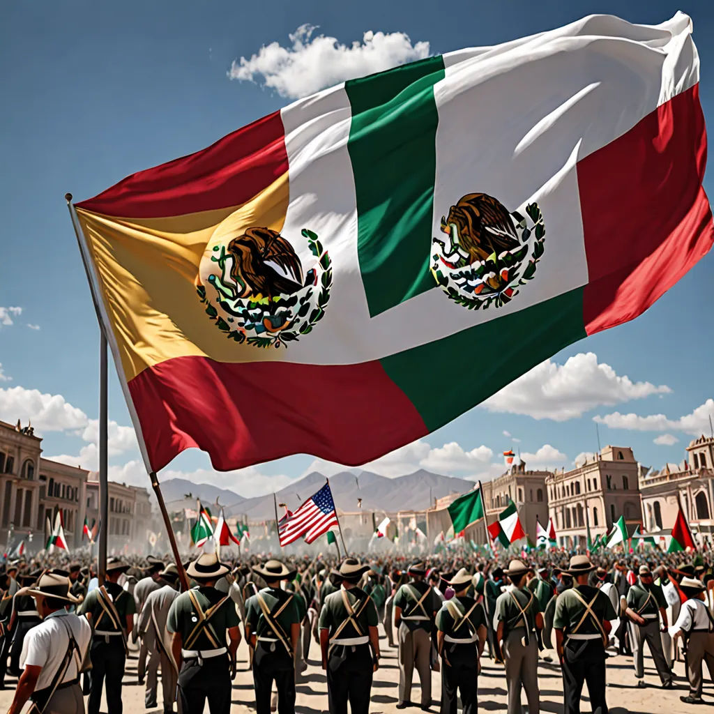 a group of men standing next to each other holding flags in front of a building with a sky background, regionalism, a digital rendering, Aquirax Uno, color