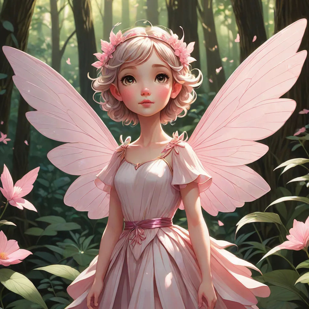 a fairy with pink hair and a pink dress in a forest with pink flowers and pink flowers on her head, Charlie Bowater, fantasy art, a storybook illustration, rossdraws global illumination