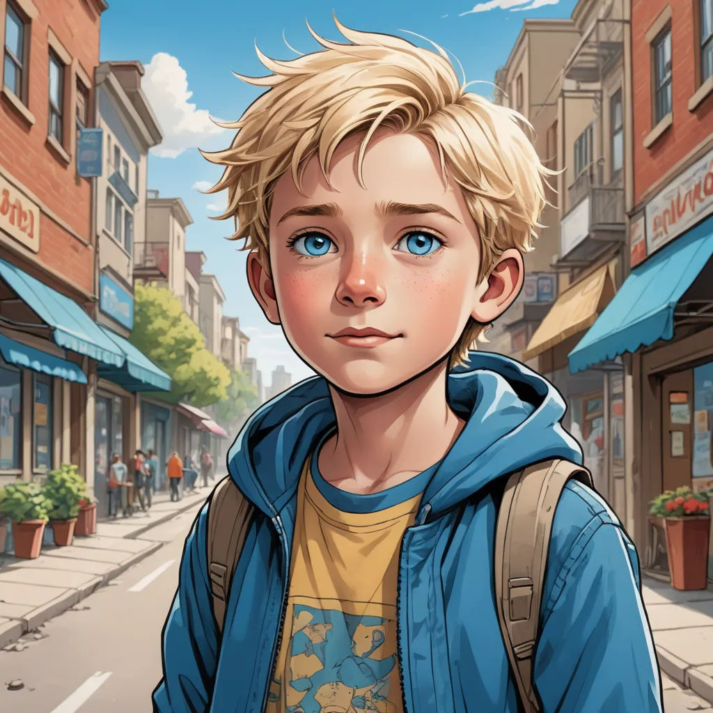 a boy with a backpack on a city street looking at the camera with a serious look on his face, photorealism, a character portrait, Aaron Jasinski, rossdraws global illumination