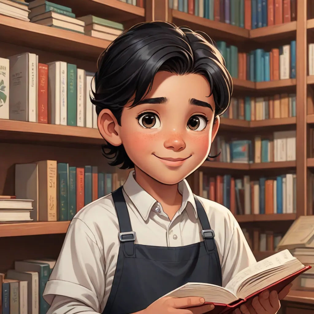 a boy is reading a book in front of a bookshelf full of books and bookshelves, Eddie Mendoza, fantasy art, a storybook illustration, kinkade