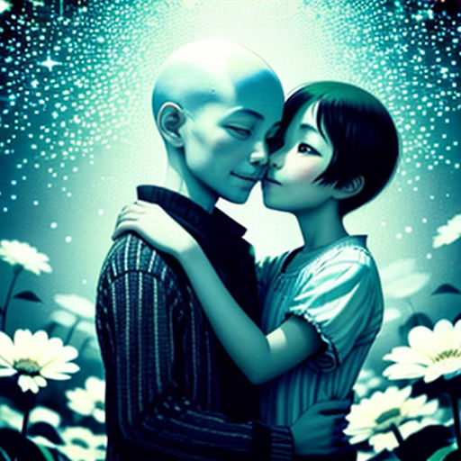a couple kissing in front of a field of flowers with stars in the sky above them and the words, the secret of the stars