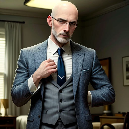 a man in a suit is adjusting his tie in a room with a couch and a table with a lamp