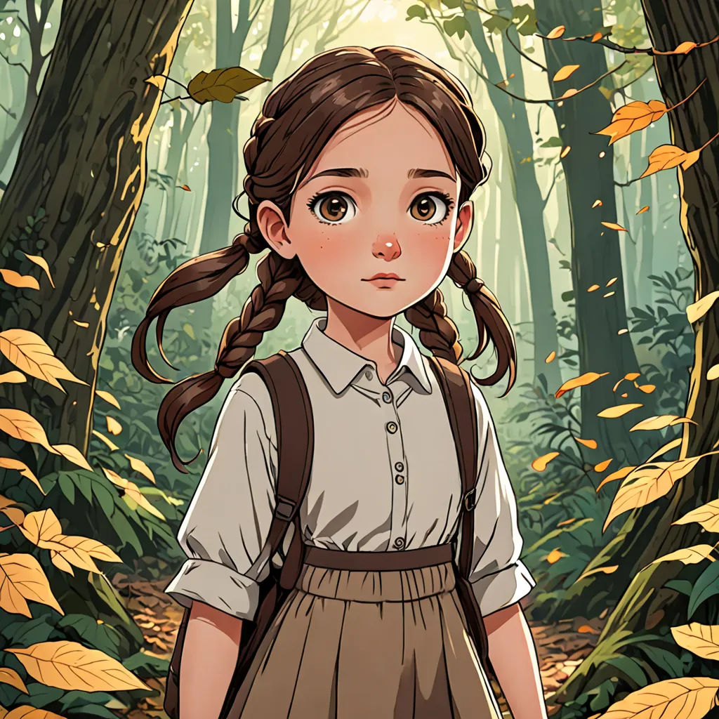 a girl in a forest with a backpack on her shoulder and a ponytail in her hair, standing in front of a tree, art & language, a character portrait, Anne Said, deviantart artstation