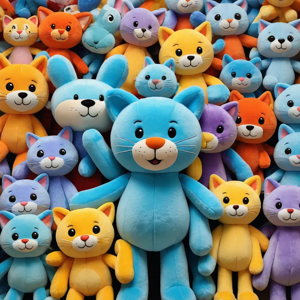 a group of stuffed animals sitting next to each other on a table with other stuffed animals on it's sides, toyism, a 3D render, Chris LaBrooy, detailed product photo