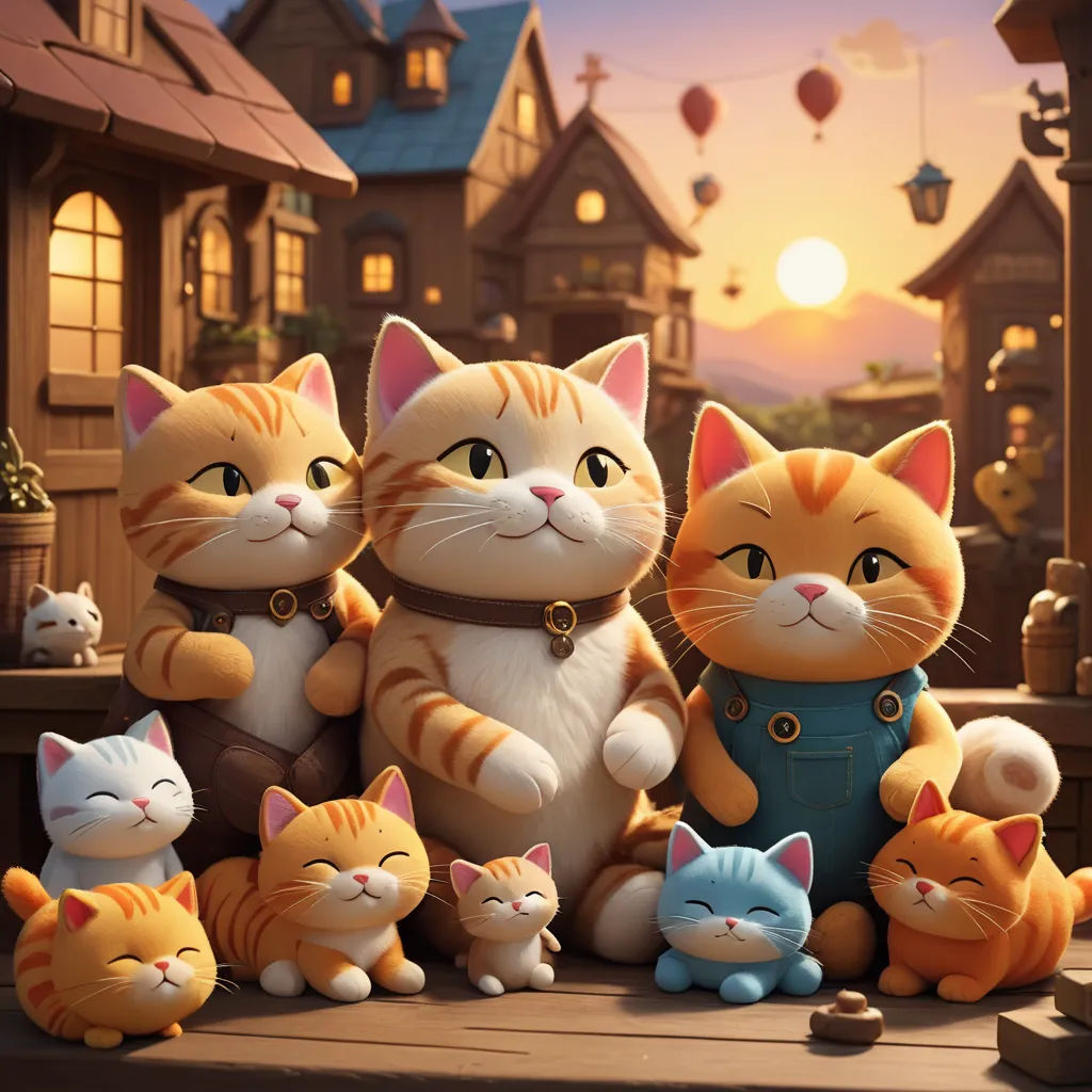 a group of cats sitting on a table in front of a house with a sunset in the background and a person holding a camera, sots art, poster art, Chris LaBrooy, promotional image