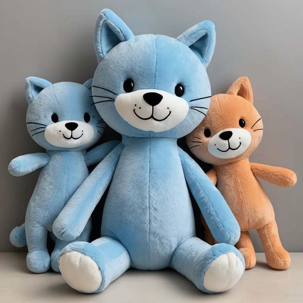 three stuffed animals are sitting together on a table top with a gray background and a gray wall behind them, furry art, a 3D render, Annabel Kidston, toy
