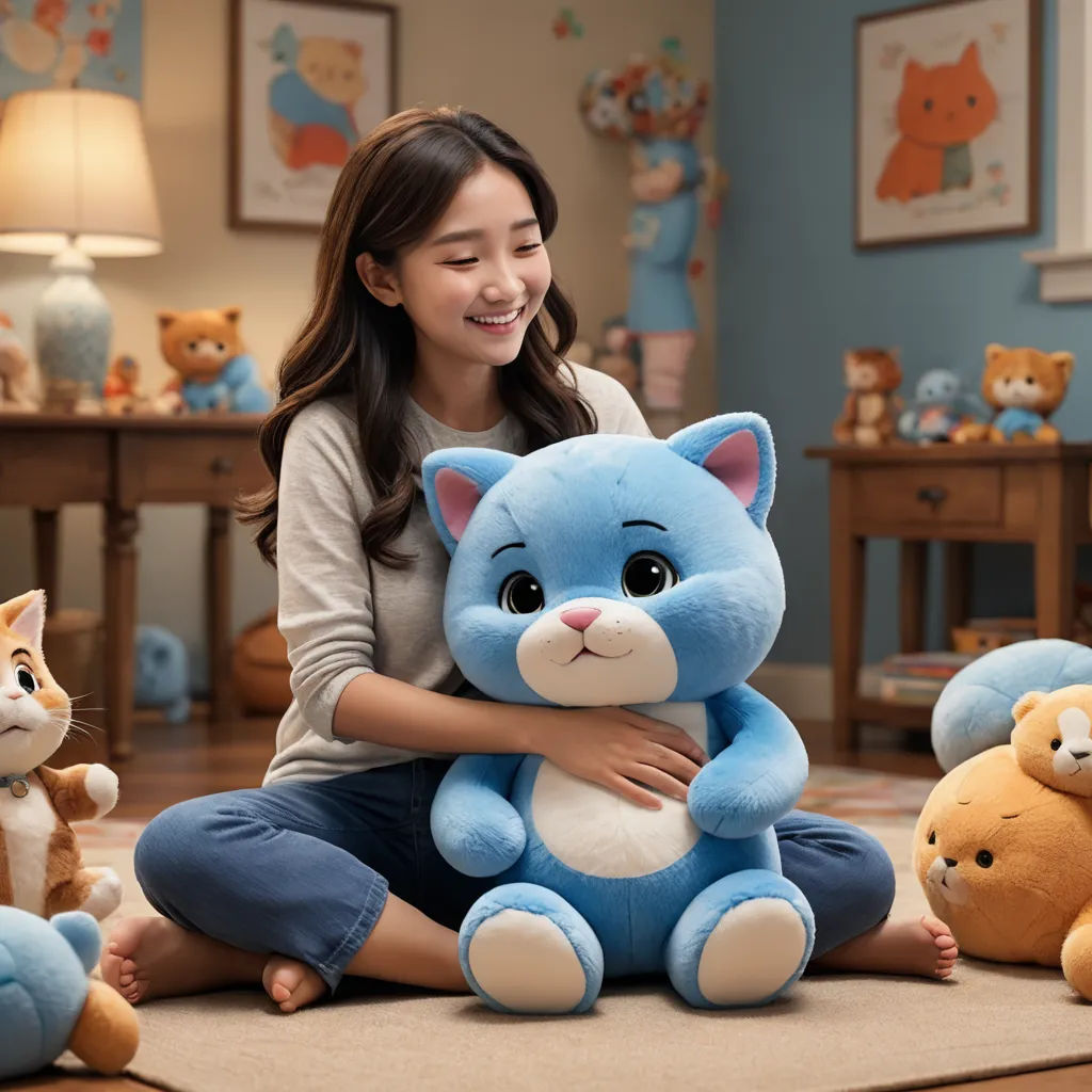 a woman sitting on the floor with a bunch of stuffed animals around her and smiling at the camera girl, rayonism, a stock photo, Chang Dai-chien, promotional image