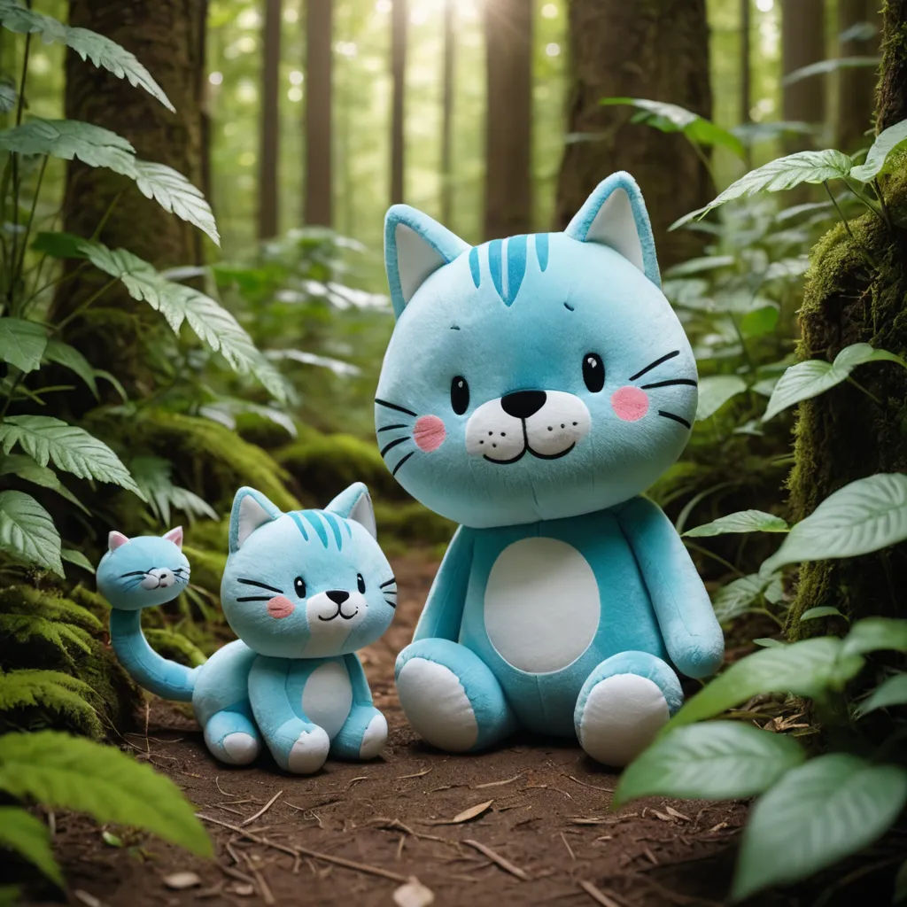 a stuffed cat and kitten sitting in the woods together with a baby cat on the ground next to it, rayonism, a 3D render, Dave Melvin, rossdraws global illumination