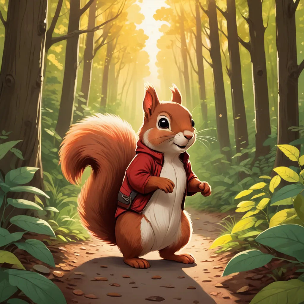a squirrel is standing on a path in the woods with a backpack on his back and a backpack on his back, altermodern, a character portrait, Chris LaBrooy, official art