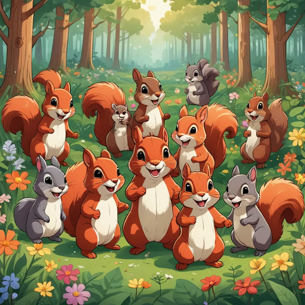 a group of squirrels in the forest with flowers and trees around them illustration by alex krapfer, furry art, a storybook illustration, Chris LaBrooy, key art