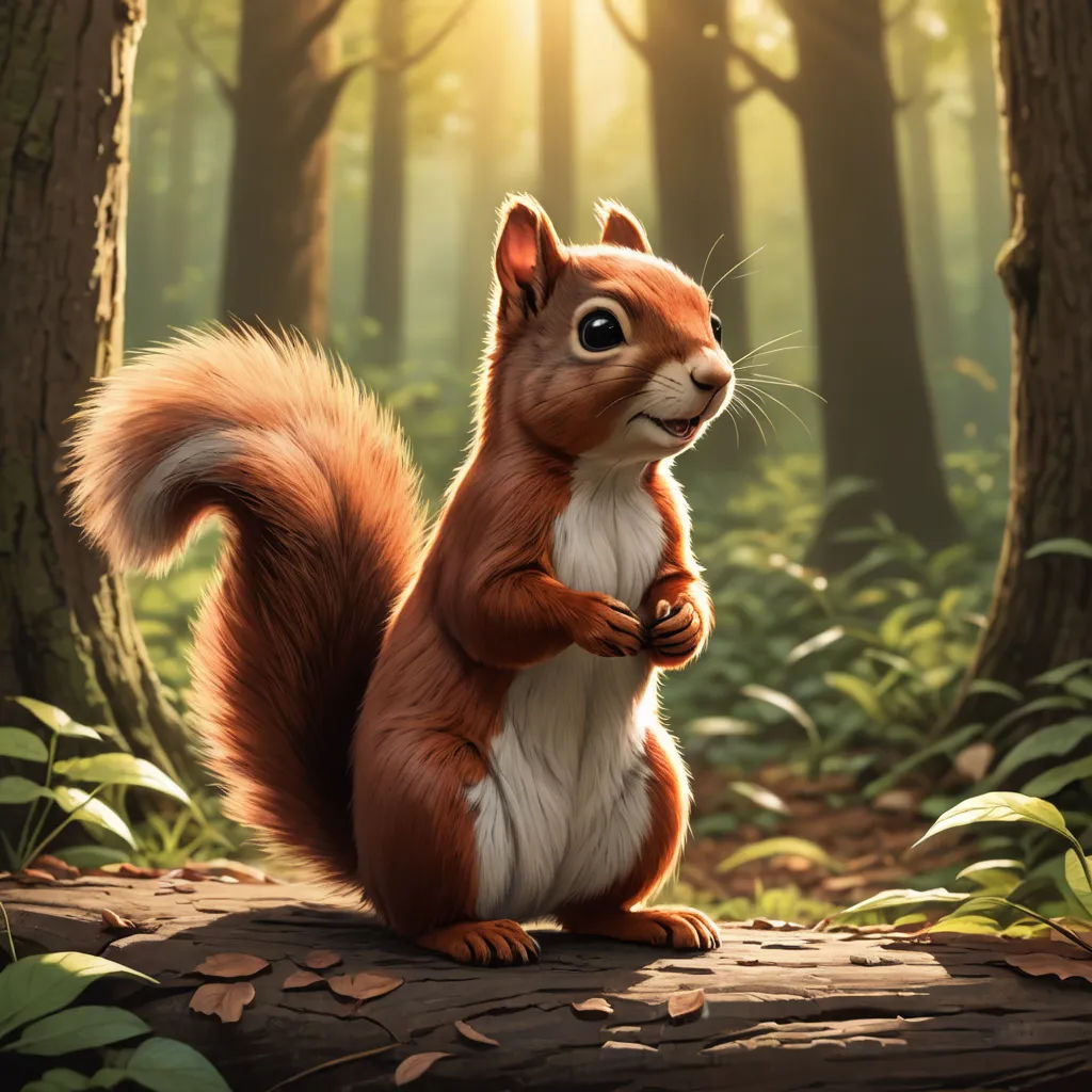 a squirrel is standing on its hind legs in the woods with its paws on its chest and looking up, sots art, a character portrait, Chris LaBrooy, official art