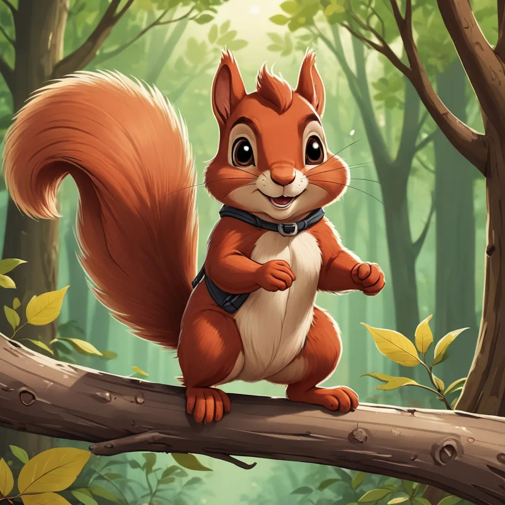 a squirrel is sitting on a tree branch in the forest with leaves around it and looking at the camera, altermodern, a character portrait, Chris LaBrooy, official art