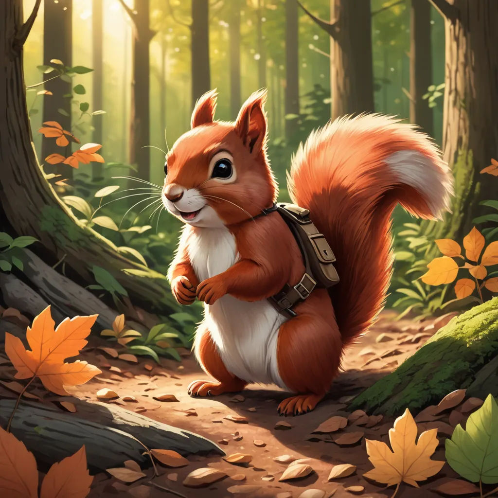 a squirrel is standing in the woods with a backpack on his back and a backpack on his back,, altermodern, a character portrait, Chris LaBrooy, magic the gathering artwork