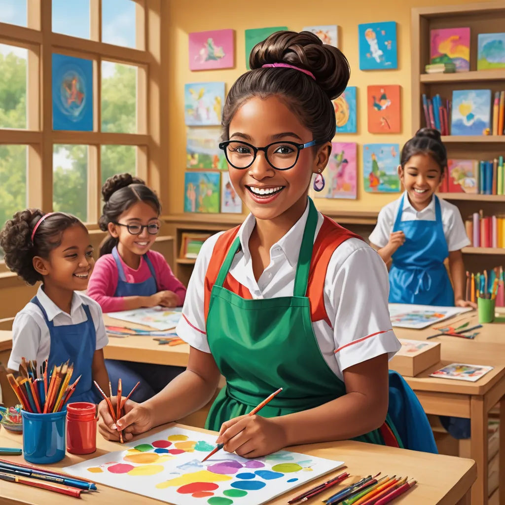 a painting of a girl in a classroom with other children in the background and a teacher in the foreground, american scene painting, a detailed painting, artist, professional digital painting