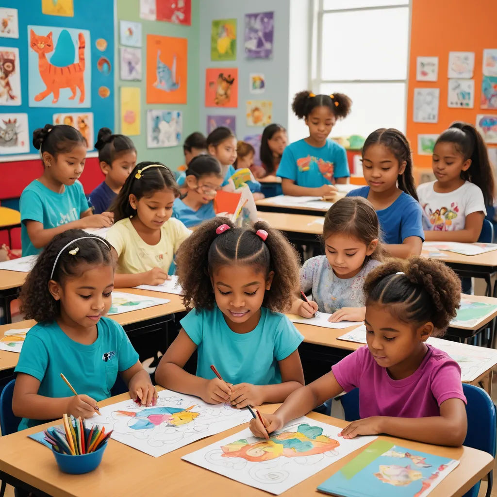 a group of children sitting at desks in a classroom with their books and pencils in their hands, paris school, a child's drawing, Art & Language, full color