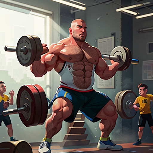a man is doing a squat with a barbell in a gym with other men in the background,