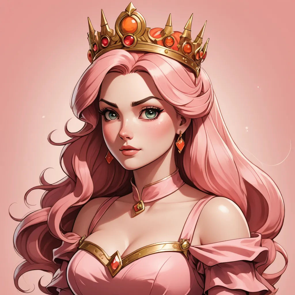 a woman with pink hair wearing a tiara and a pink dress with gold trims and a pink background, fantasy art, a character portrait, Charlie Bowater, rossdraws global illumination