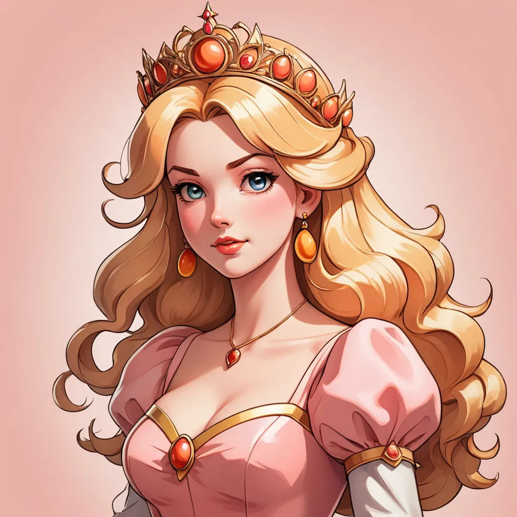 a cartoon of a woman wearing a tiara and a dress with a pink background and a pink background, fantasy art, a character portrait, Alice Prin, rossdraws global illumination