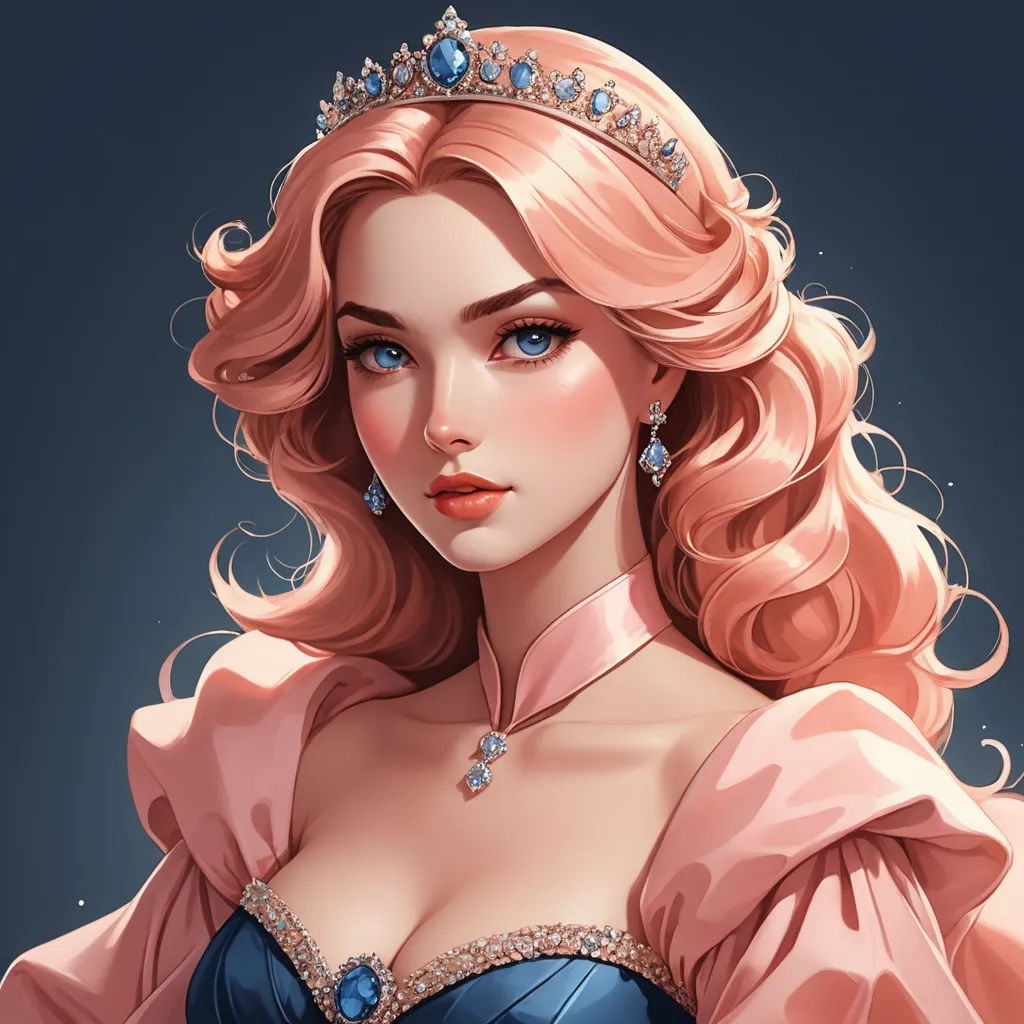 a beautiful woman in a blue dress with a tiara on her head and a pink dress on her shoulders, fantasy art, a detailed painting, Charlie Bowater, trending on art station