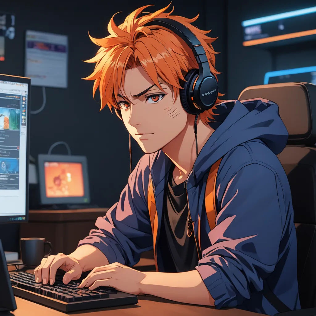 a man with headphones on using a computer keyboard and mouse in a room with monitors and a laptop, sots art, computer graphics, Adam Manyoki, official art