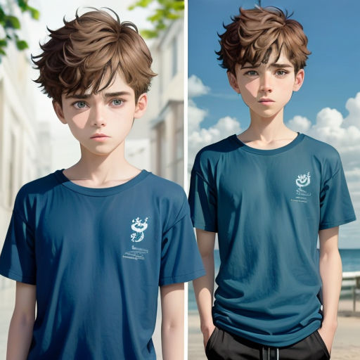 two photos of a boy with a blue shirt and a boy with a blue shirt and a boy with a blue shirt and a blue shirt