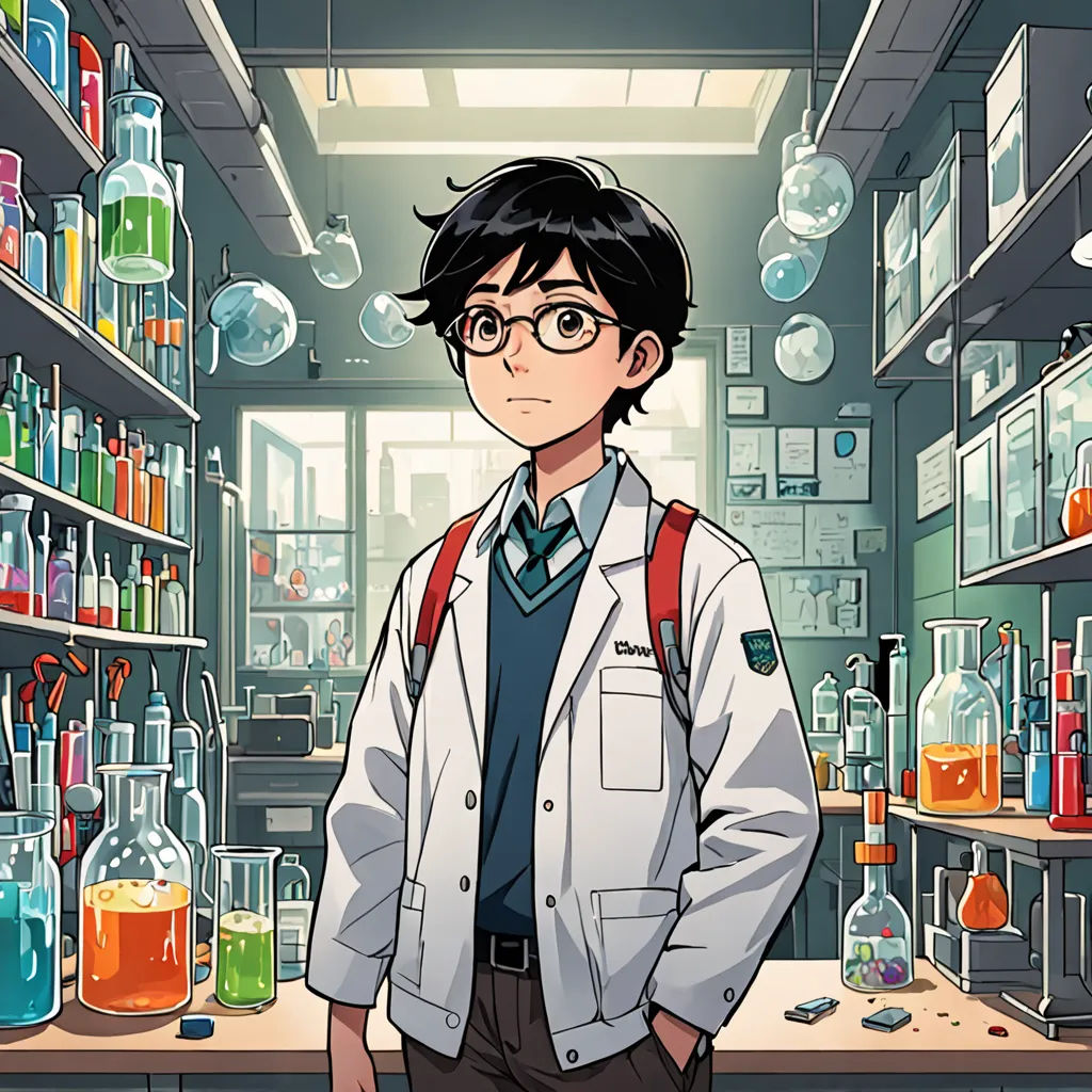 a man standing in a lab with a lot of bottles on the shelves behind him and a lot of glass bottles on the shelves behind him, sots art, a comic book panel, Cedric Seaut (Keos Masons), official art