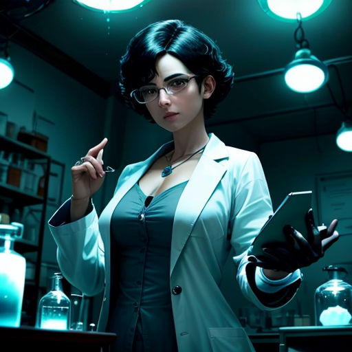 a woman in a lab holding a tablet computer in her hands and pointing at something on the screen with a light on