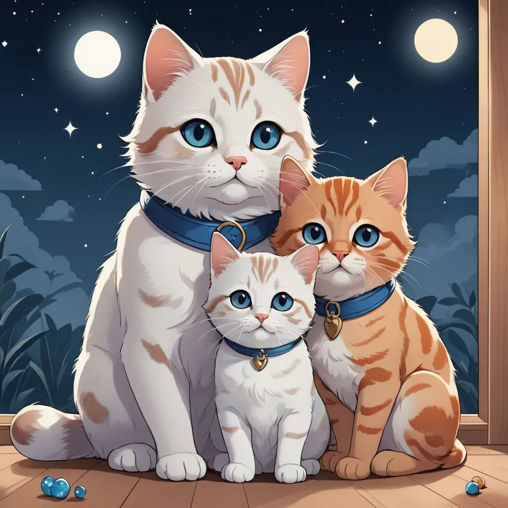 a couple of cats sitting next to each other on a wooden floor in front of a window with a night sky, sots art, a detailed drawing, Everett Warner, official art
