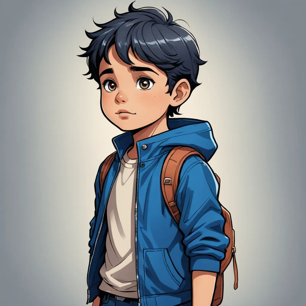 a boy with a backpack and a backpack on his back, looking at the camera, with a sad look on his face, sots art, a character portrait, Cedric Seaut (Keos Masons), character portrait