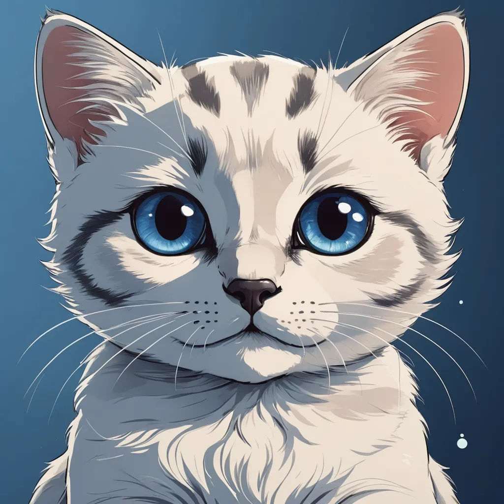 a white cat with blue eyes is looking at the camera with a sad look on its face and chest, sots art, a character portrait, Cyril Rolando, detailed eyes