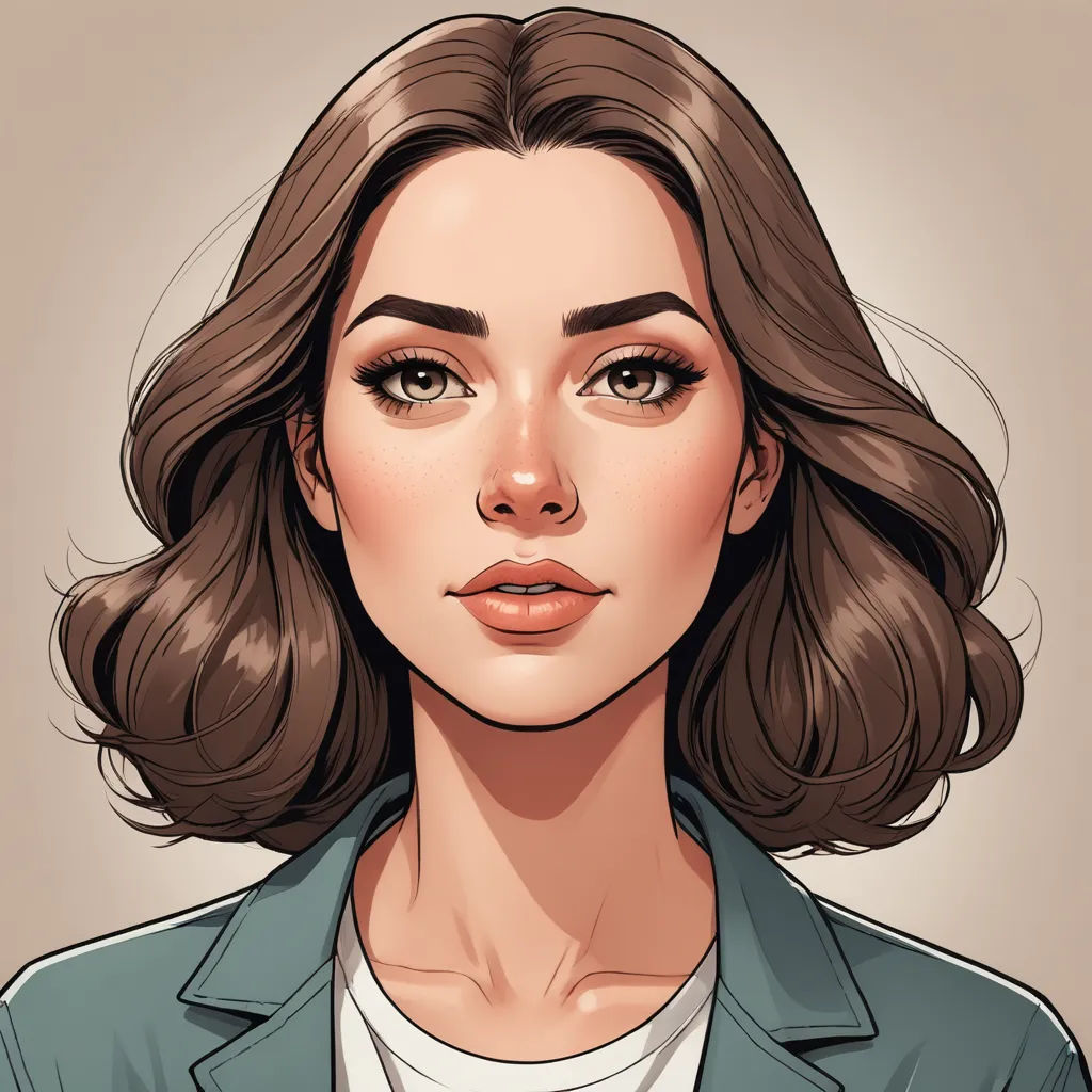 a woman with brown hair and a green jacket on her shoulders, with a brown background and a light brown background, art nouveau, a character portrait, Artgerm, realistic shaded perfect face
