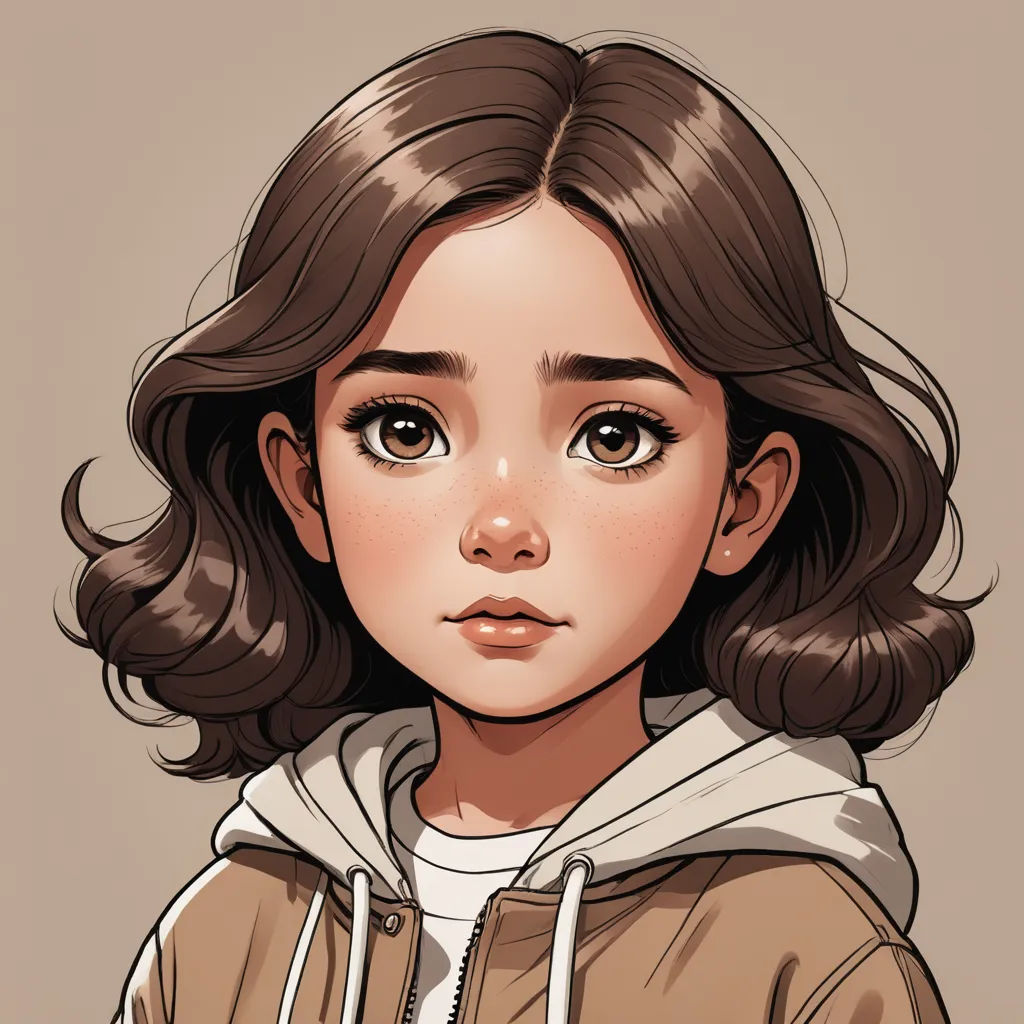 a drawing of a girl with brown hair and a hoodie on, looking at the camera with a serious look on her face, photorealism, a character portrait, Artgerm, cgstudio