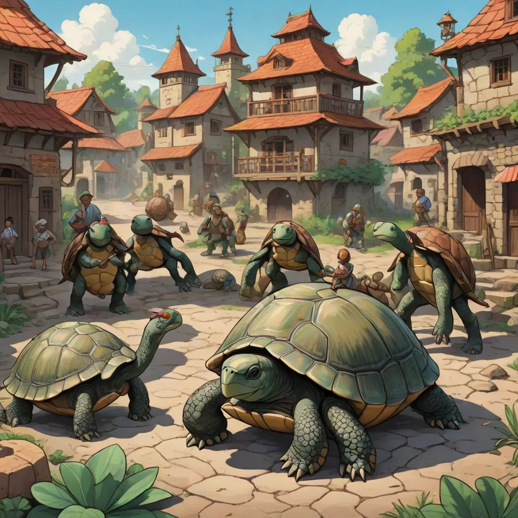 Finally, the turtles reached their village, having overcome the obstacles together. They learned that each of their unique abilities was useful in different situations.