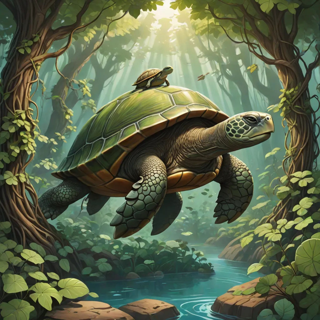 a turtle and a turtle on a turtle on a turtle on a turtle on a turtle on a turtle on a turtle on a turtle on a turtle on a turtle on a turtle on a turtle on a turtle on a turtle, Chris LaBrooy, fantasy art, a storybook illustration, magic the gathering artwork