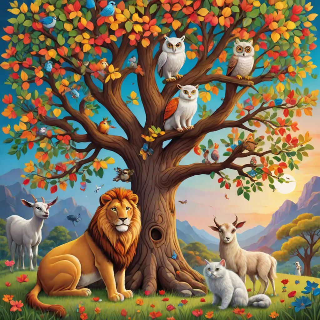 The Lion, the Owl, the Goat, and the Cat