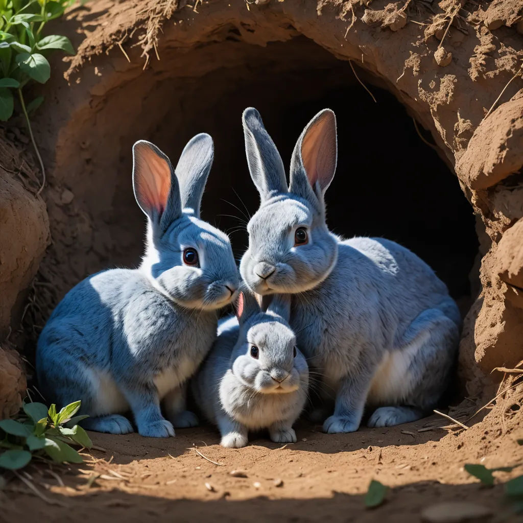 three rabbits are sitting in a hole in the dirt and grass, with one of them looking at the camera, antipodeans, a stock photo, Beatrix Potter, animal photography