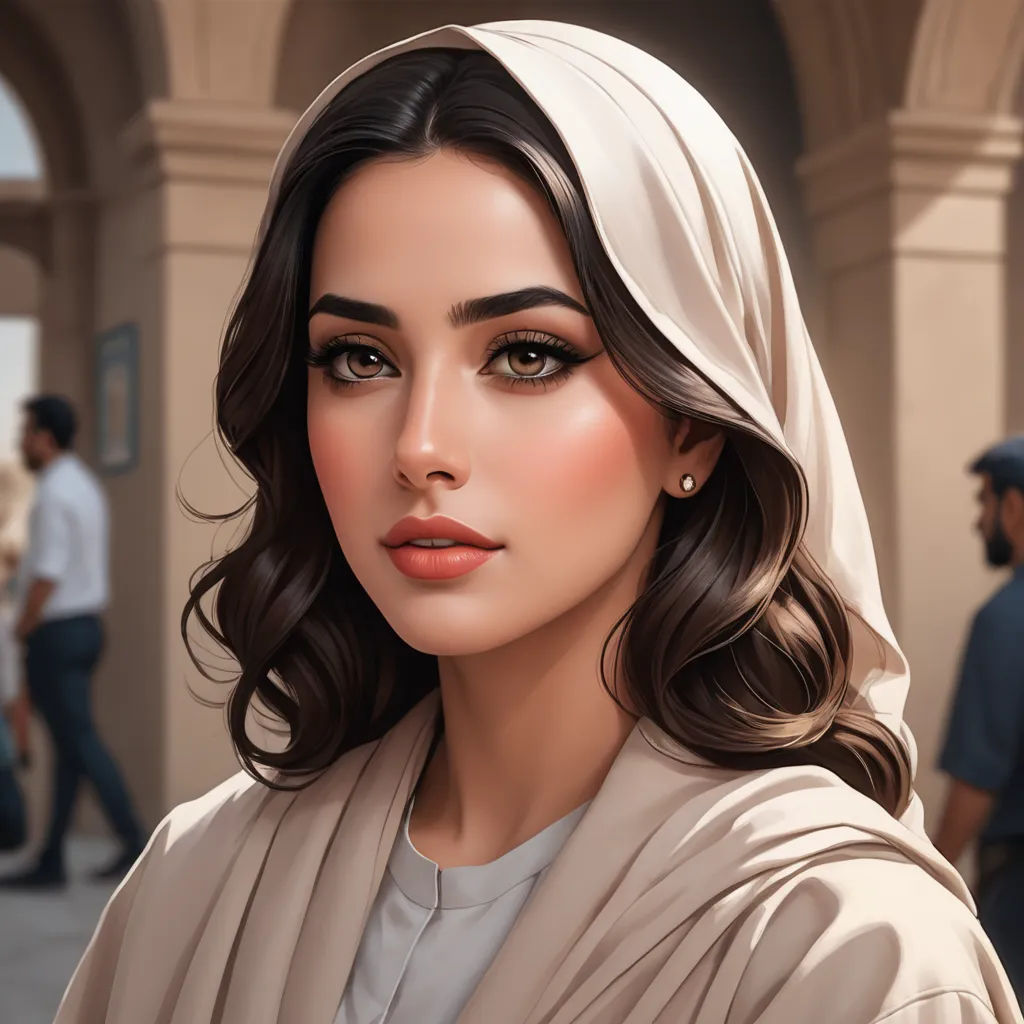 a digital painting of a woman in a white dress and a veil on her head, with people in the background, digital art, a digital painting, Edwin Georgi, highly detailed digital painting