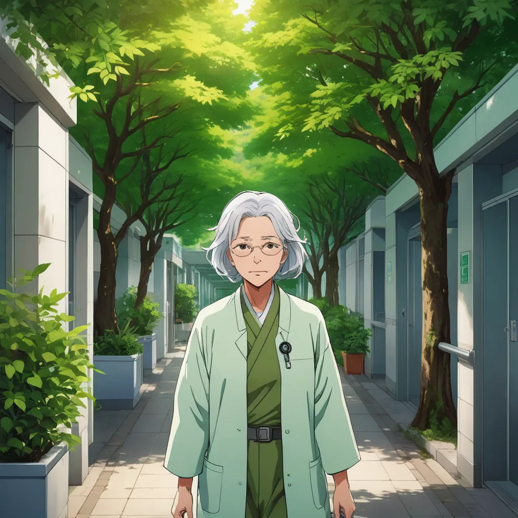 a man in a green coat is walking down a street with trees and bushes on either side of him, remodernism, a character portrait, Aguri Uchida, official art
