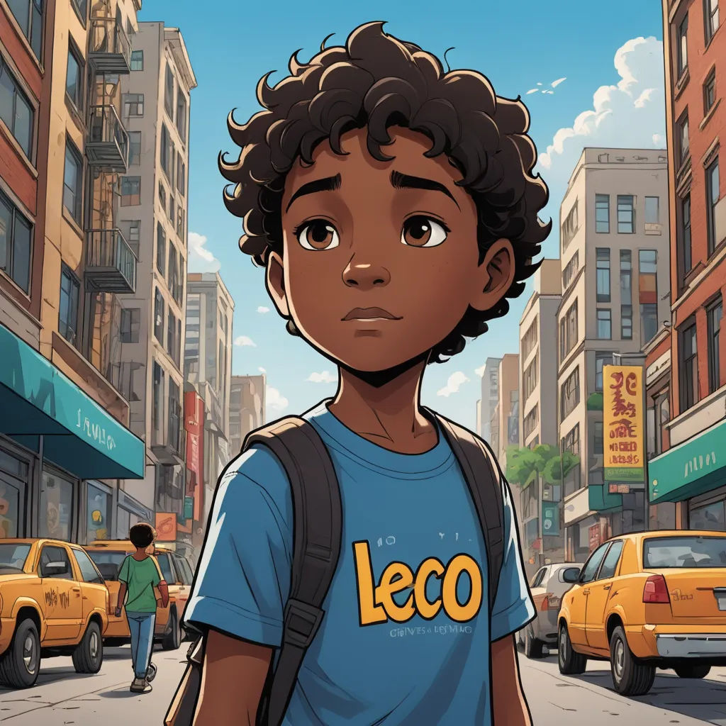a boy with a backpack standing in the middle of a street in front of a yellow taxi cab and buildings, lyco art, a comic book panel, Cedric Seaut (Keos Masons), comic cover art