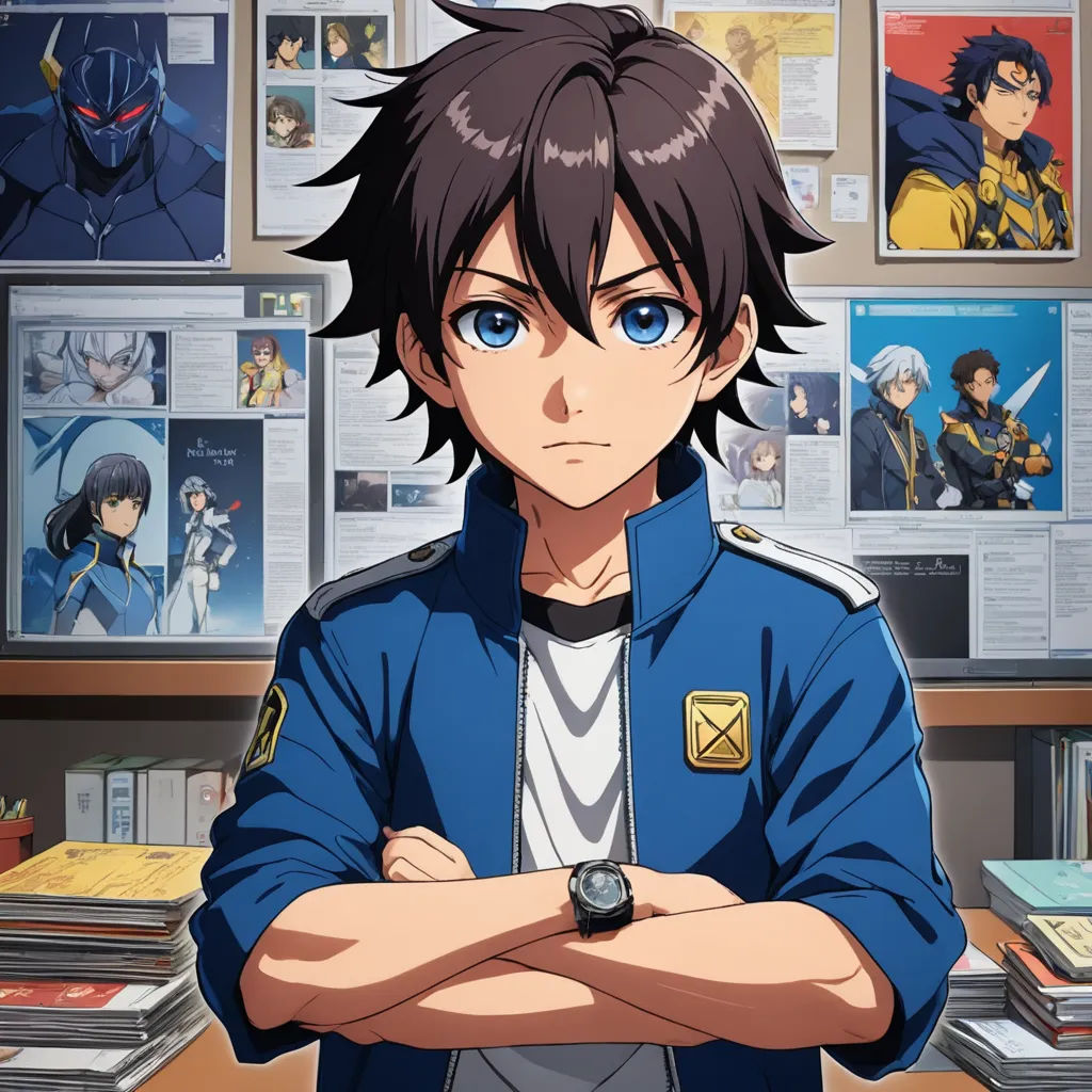 a man in uniform standing in front of a desk with a watch on it's arm and arms crossed, sots art, a character portrait, Aguri Uchida, official art