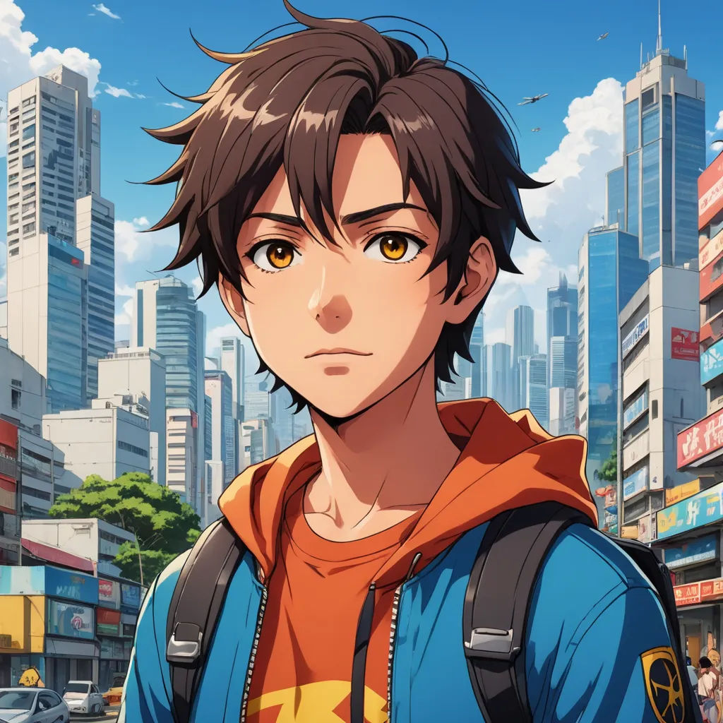 a man with a backpack on a city street with buildings in the background and a cityscape in the foreground, sots art, a character portrait, Cedric Seaut (Keos Masons), rossdraws global illumination
