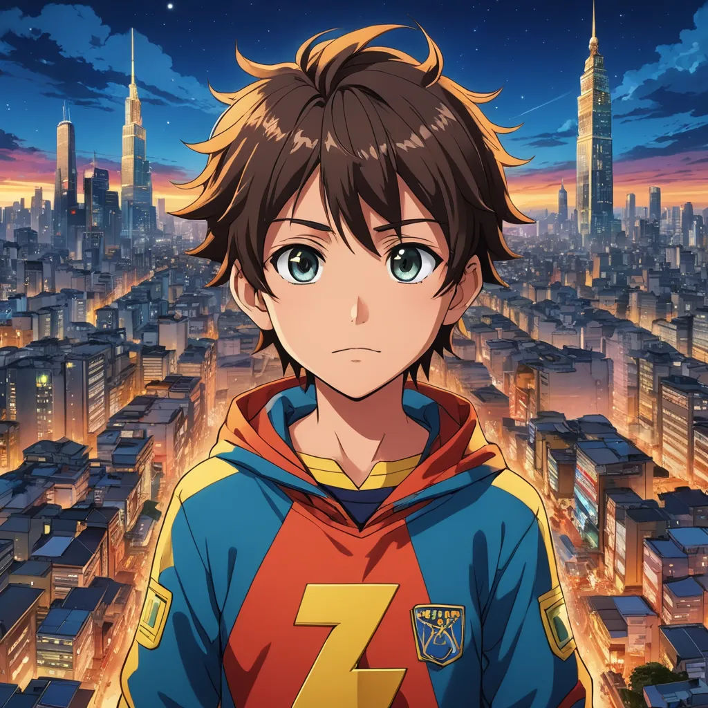 a young man in a hoodie stands in front of a cityscape at night with a cityscape in the background, rayonism, a character portrait, Eizan Kikukawa, official art