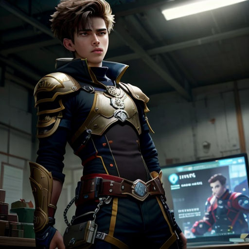 a man in a suit standing in front of a tv screen with a video game on it's wall