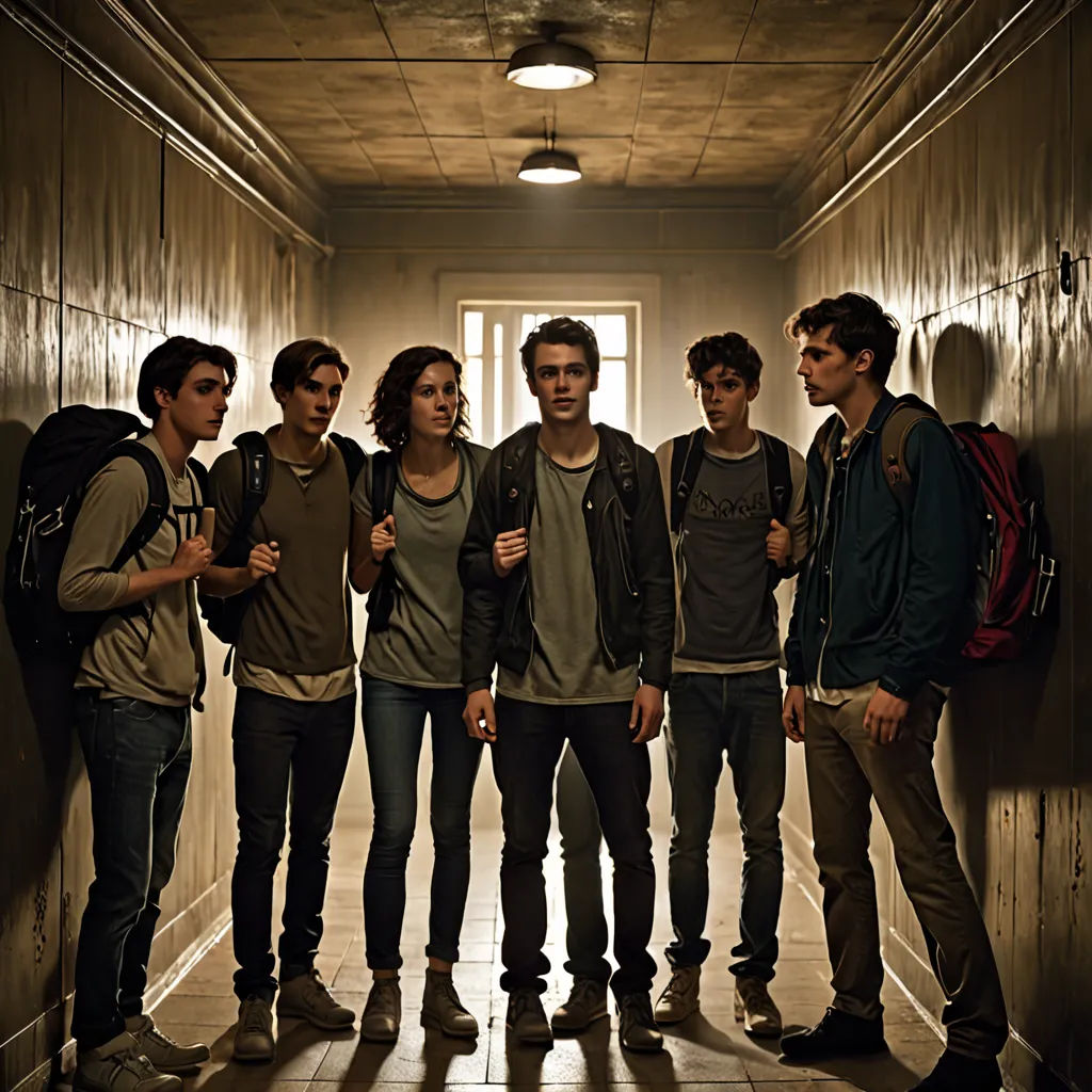 a group of young men standing in a hallway together, with one man holding a backpack and the other man looking at the camera, paris school, a poster, Cedric Seaut (Keos Masons), promotional image