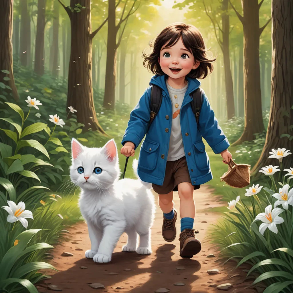 a painting of a little girl walking with a cat in a forest with daisies and daisies around her, fantasy art, a storybook illustration, Aaron Jasinski, official art