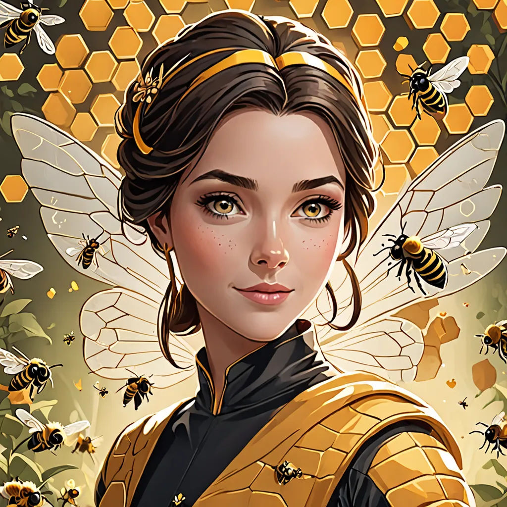 a woman in a bee suit with a bunch of bees around her neck and a bee on her shoulder, Artgerm, fantasy art, a detailed painting, stanley artgerm lau