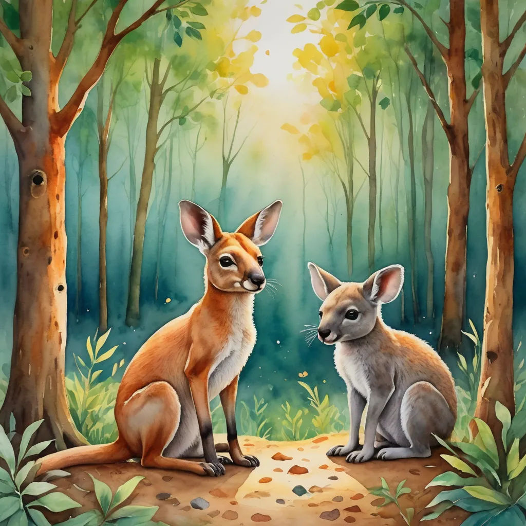 a painting of two foxes in a forest with trees and leaves on the ground, one of them is looking at the camera, fantasy art, a storybook illustration, Claire Dalby, storybook illustration