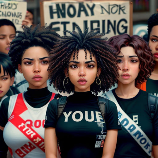 a group of women standing next to each other holding signs and wearing black shirts with words on them that say youe